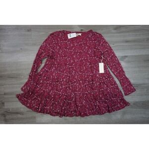 New Threads & States Women's Medium Burgundy Floral Long Sleeve Shirt Dress